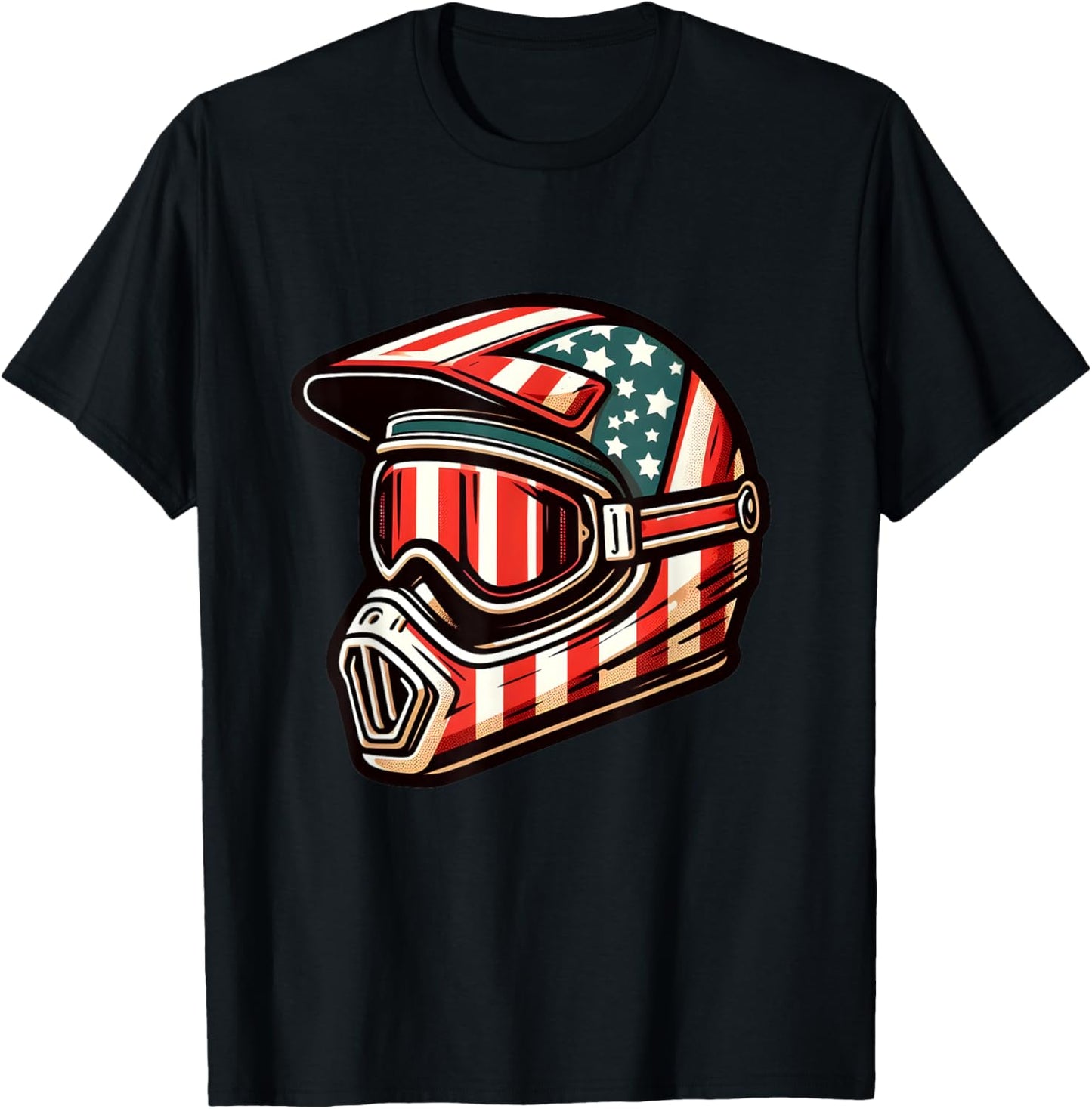 Dirt Bike American USA Flag Motocross Biker 4th of July T-Shirt - T-Shirt | Black