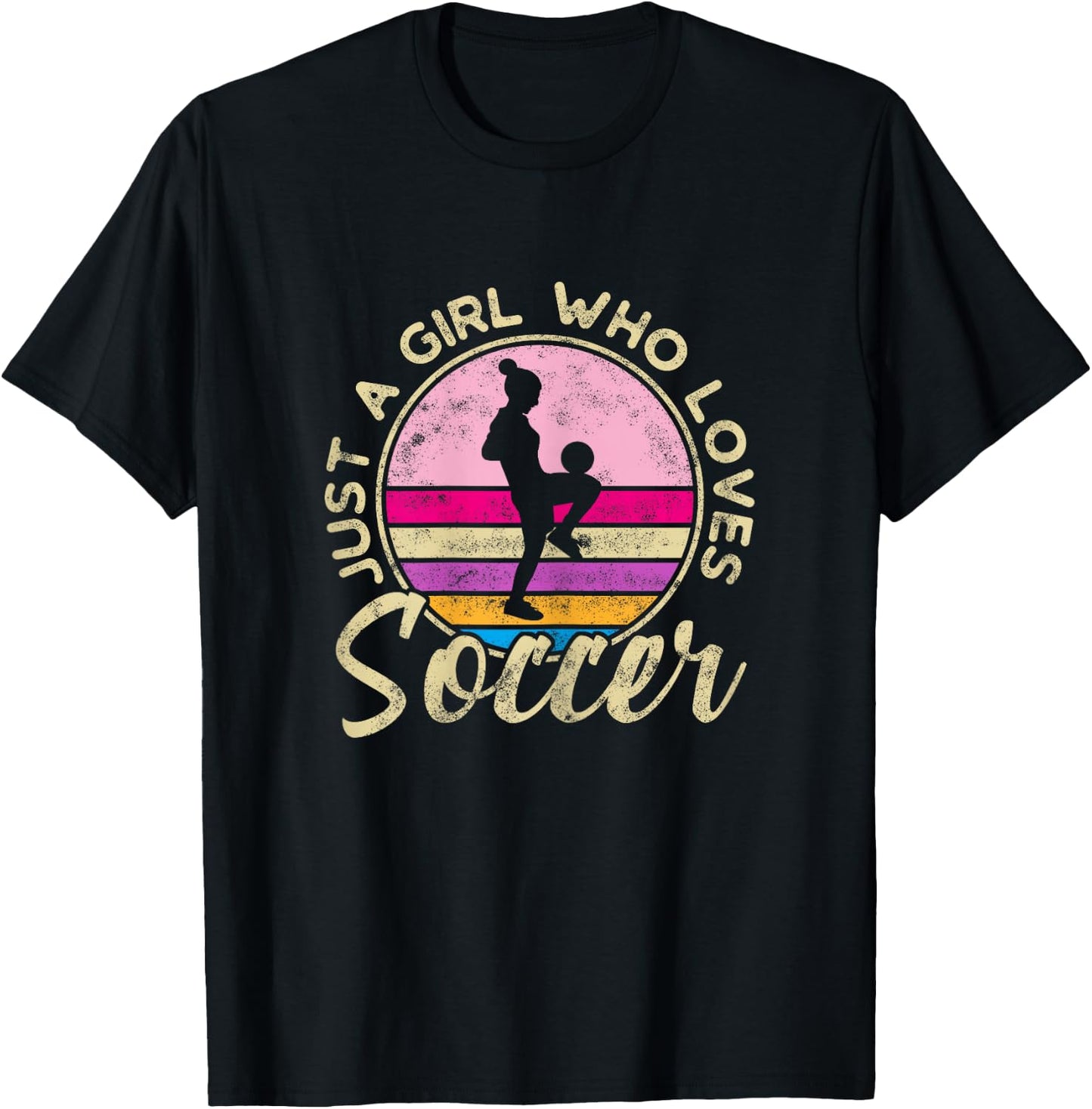 Just a Girl who Loves Soccer Women Retro Vintage Soccer T-Shirt - T-Shirt | Black