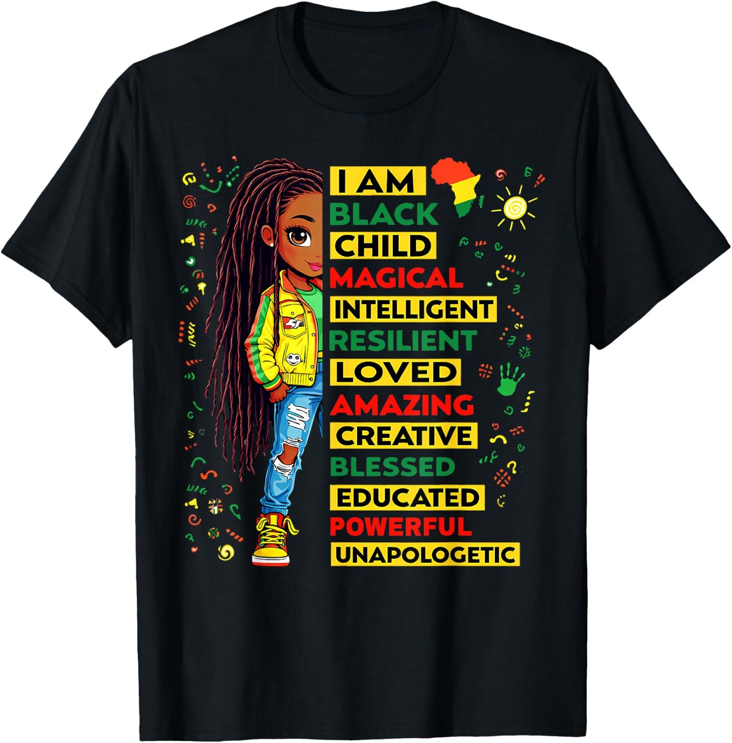 I Am Black Child Juneteenth African American Girls Kids T-Shirt - T-Shirt | Black