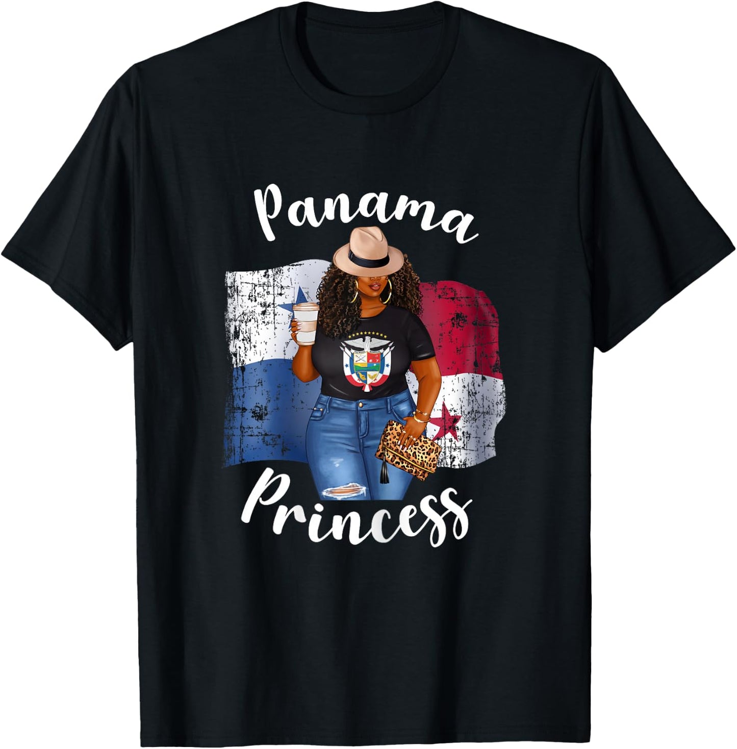 Panama Princess Loves Coffee Panamanian Afro Black Woman T-Shirt - T-Shirt | Black
