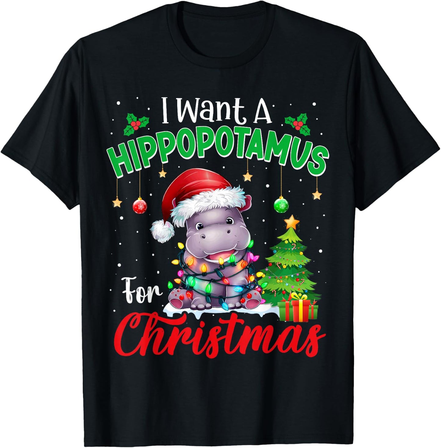 I Want A Hippopotamus For Christmas Pajama Xmas Kids Adults T-Shirt - T-Shirt | Black