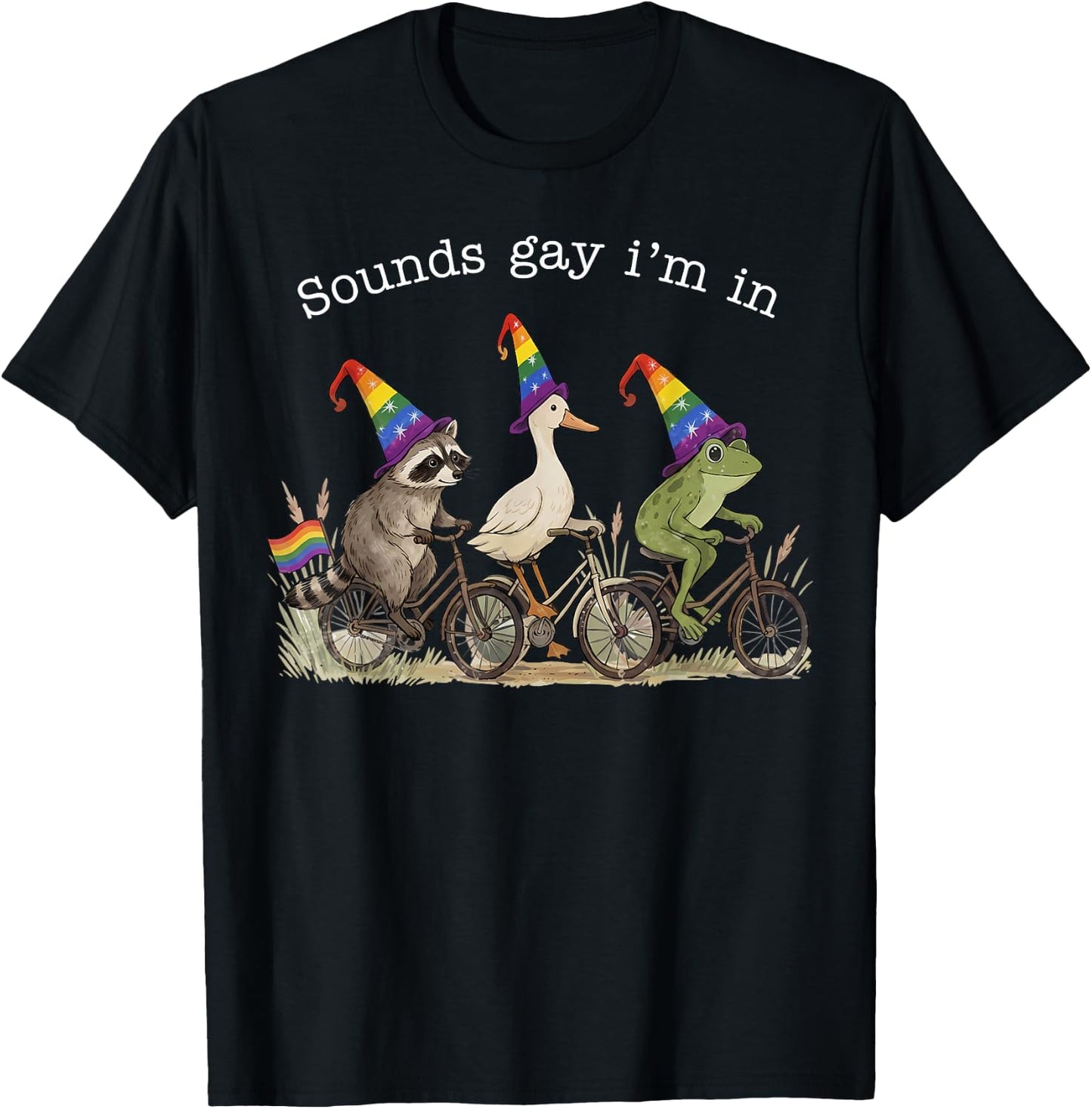 Sounds Gay I Am in Funny Animals Riding Bicycles LGBT Pride T-Shirt - T-Shirt | Black