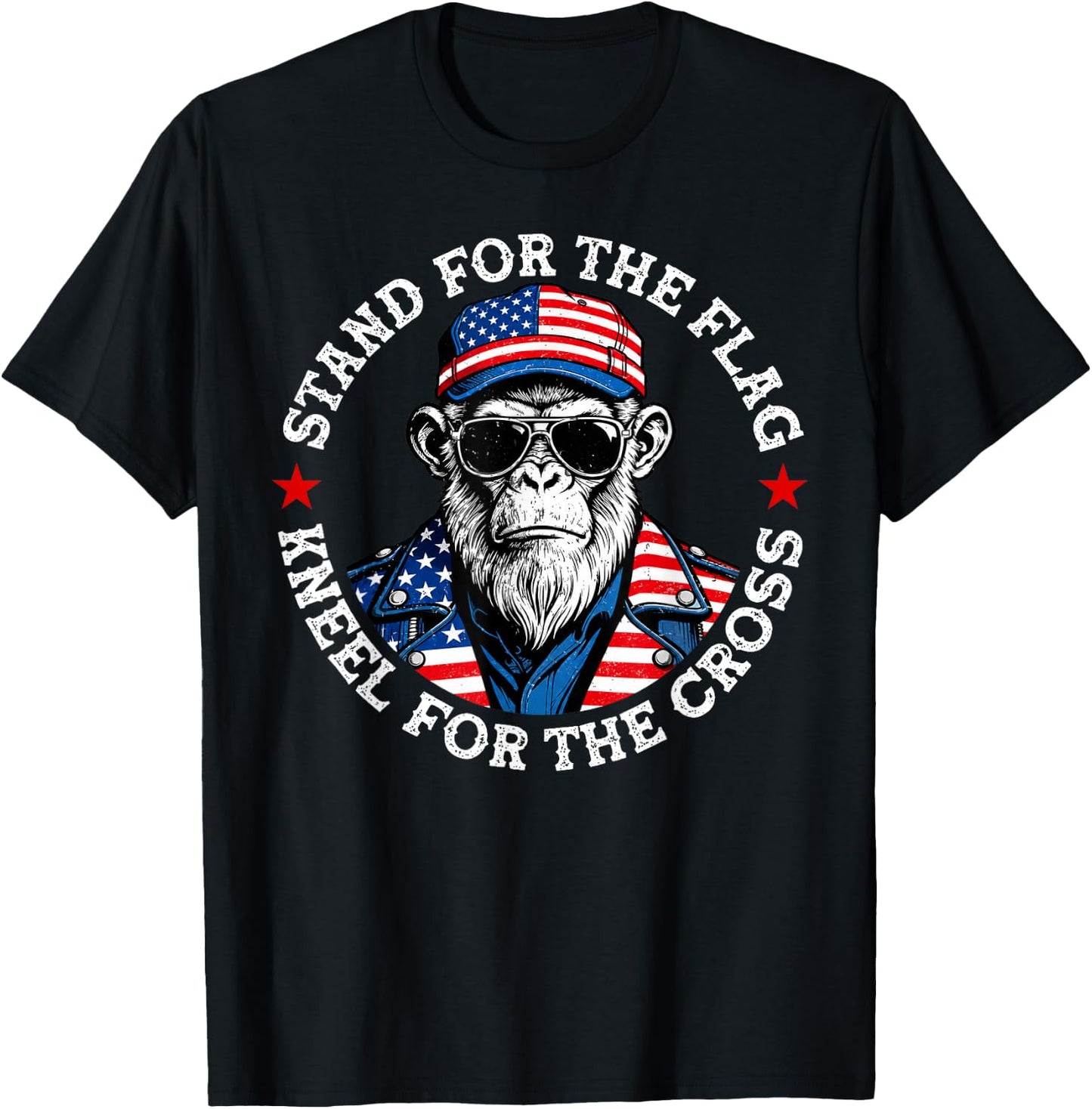 Stand for The Flag Kneel for The Cross Patriotic Monkey T-Shirt - T-Shirt | Black
