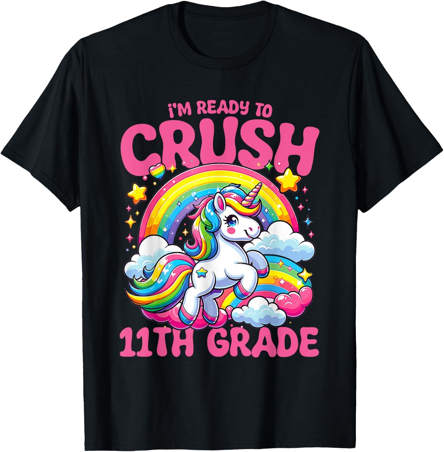 Crush 11th Grade Unicorn Girls Teacher Back to School T-Shirt - T-Shirt | Black