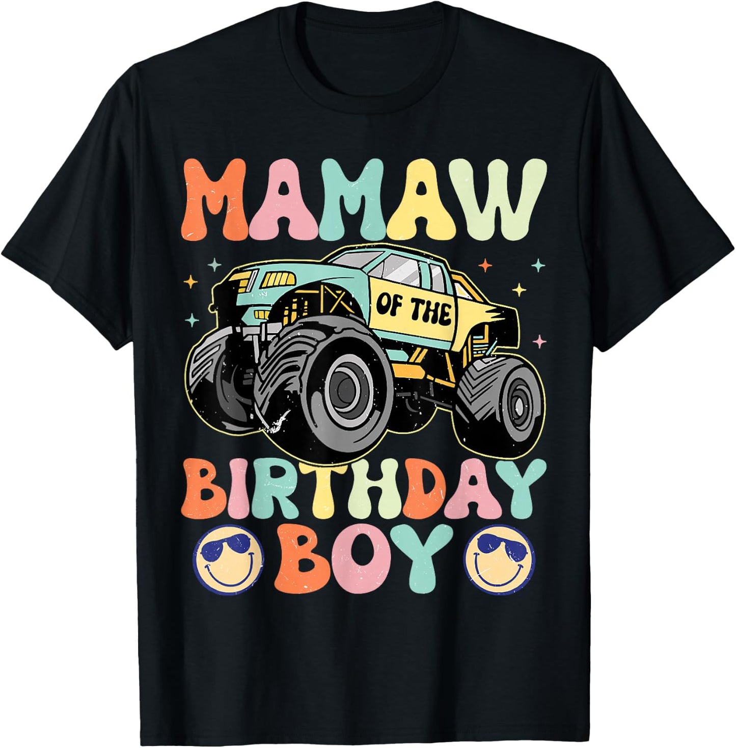 Monster Truck Mamaw Of The Birthday Boy Matching Family T-Shirt - T-Shirt | Black