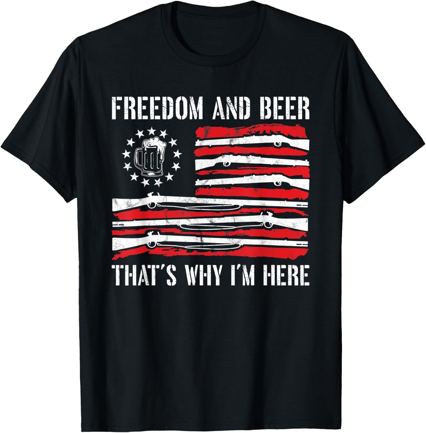4th of July Freedom And Beer Gun Rights Merica American Flag T-Shirt - T-Shirt | Black