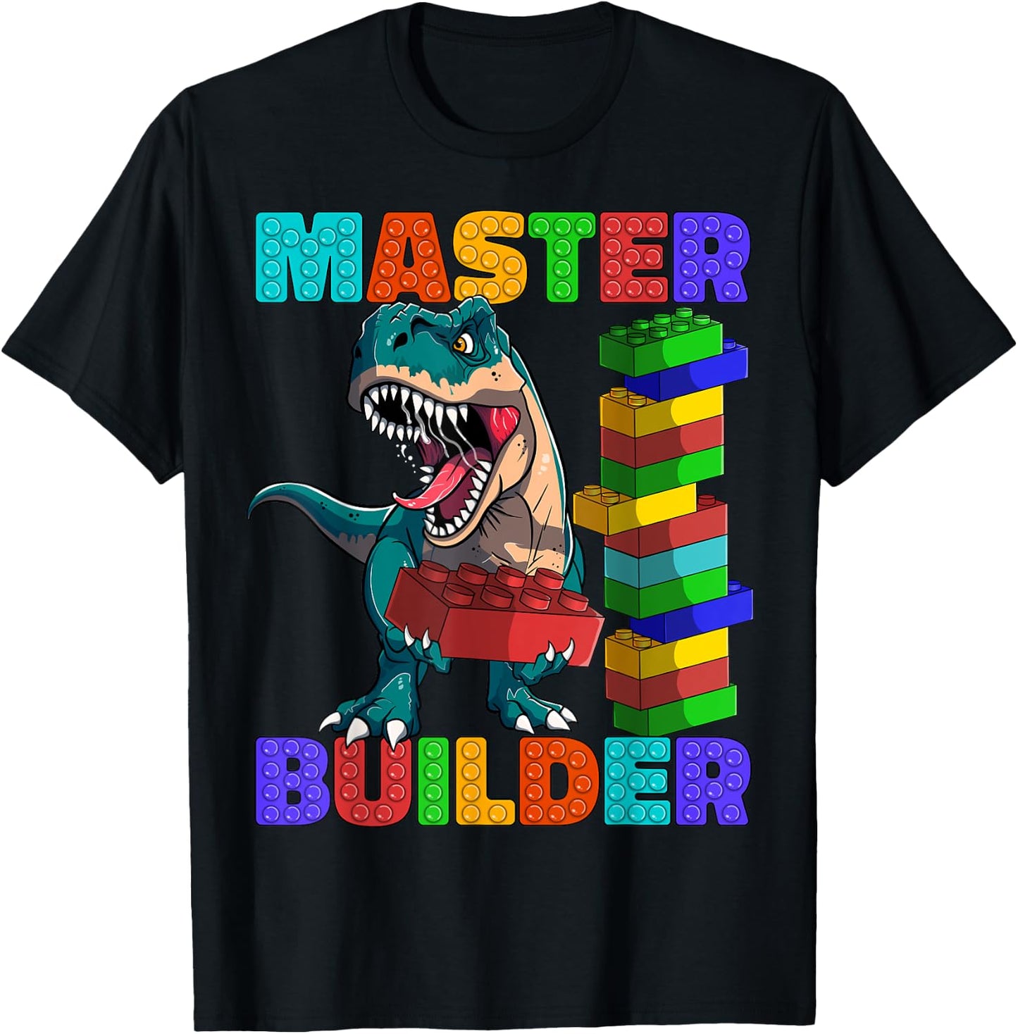 Master Builder Dinosaur Blocks T-Rex Kids Adults T-Shirt - T-Shirt | Black