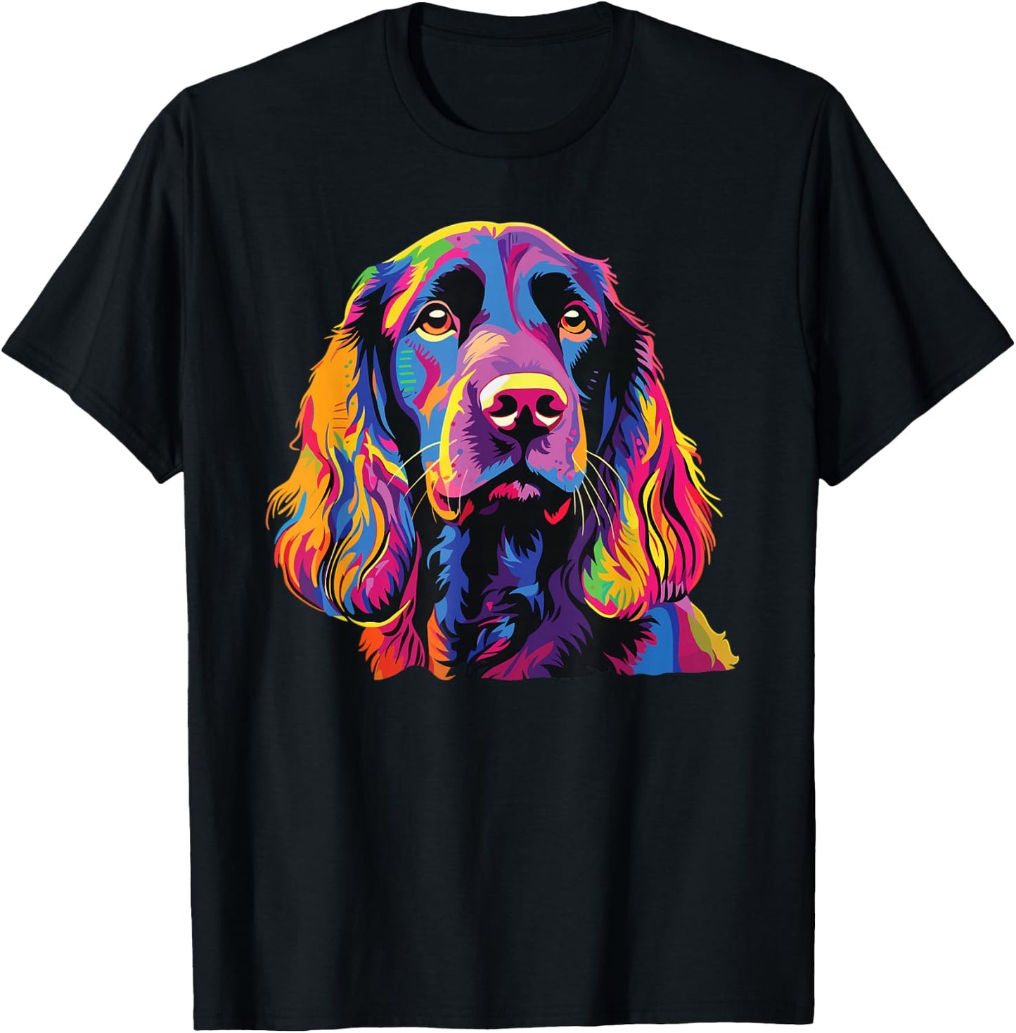 Watercolor Colorful Field Spaniel Dog T-Shirt - T-Shirt | Black