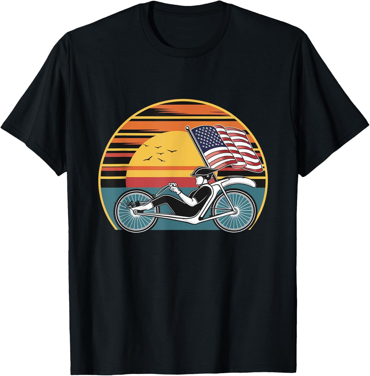 Vintage Recumbent Trike American Flag T-Shirt - T-Shirt | Black
