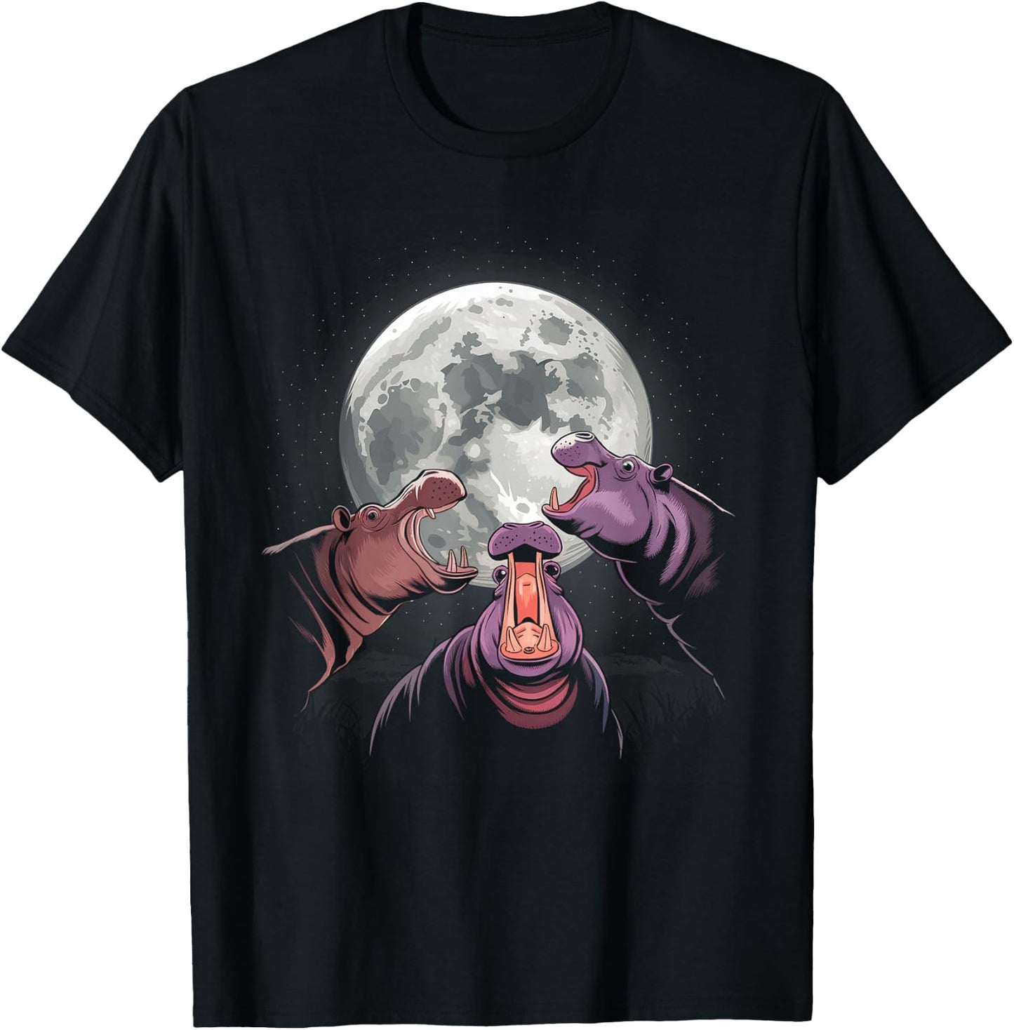 Three Hippo Howling At Moon - Funny Hippo Lovers T-Shirt - T-Shirt | Black