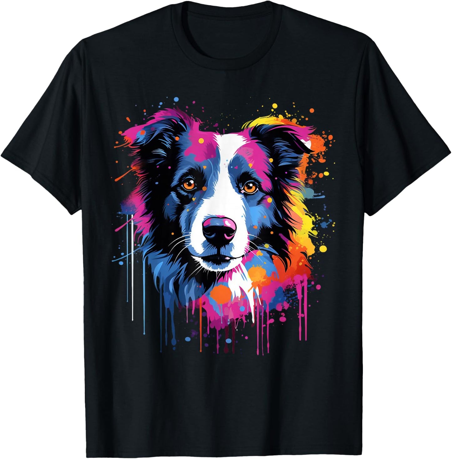 Niedlicher Border Collie Hund auf bemaltem Border Collie T-Shirt - T-Shirt | Black