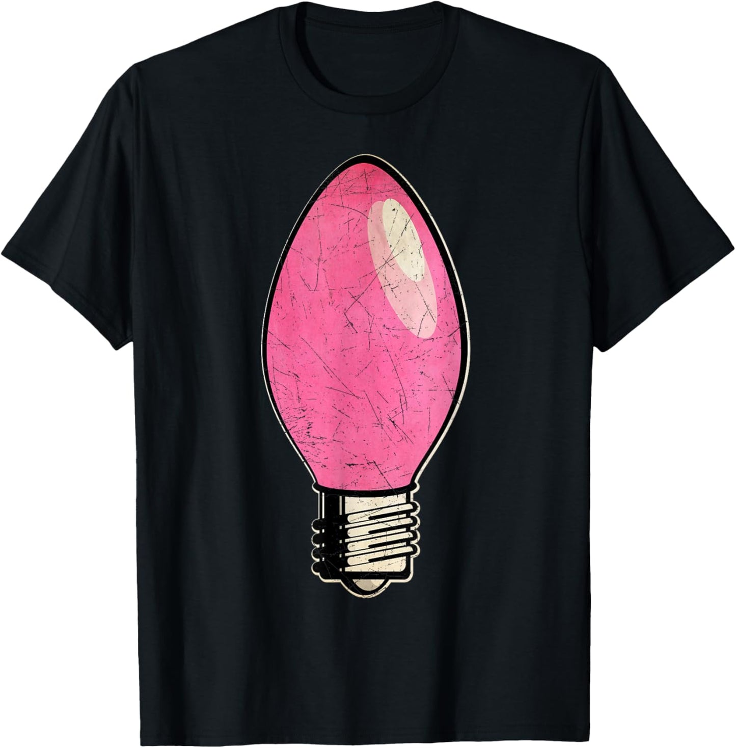 Vintage Pink Christmas Tree Light Bulb T-Shirt - T-Shirt | Black