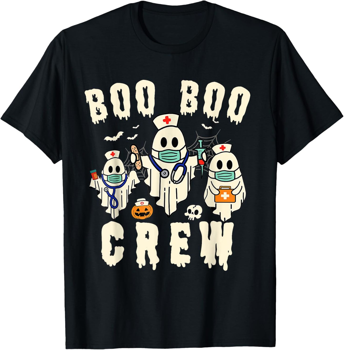 Boo Boo Crew Ghost Halloween Paramedic Nurse RN ER NICU LPN T-Shirt - T-Shirt | Black