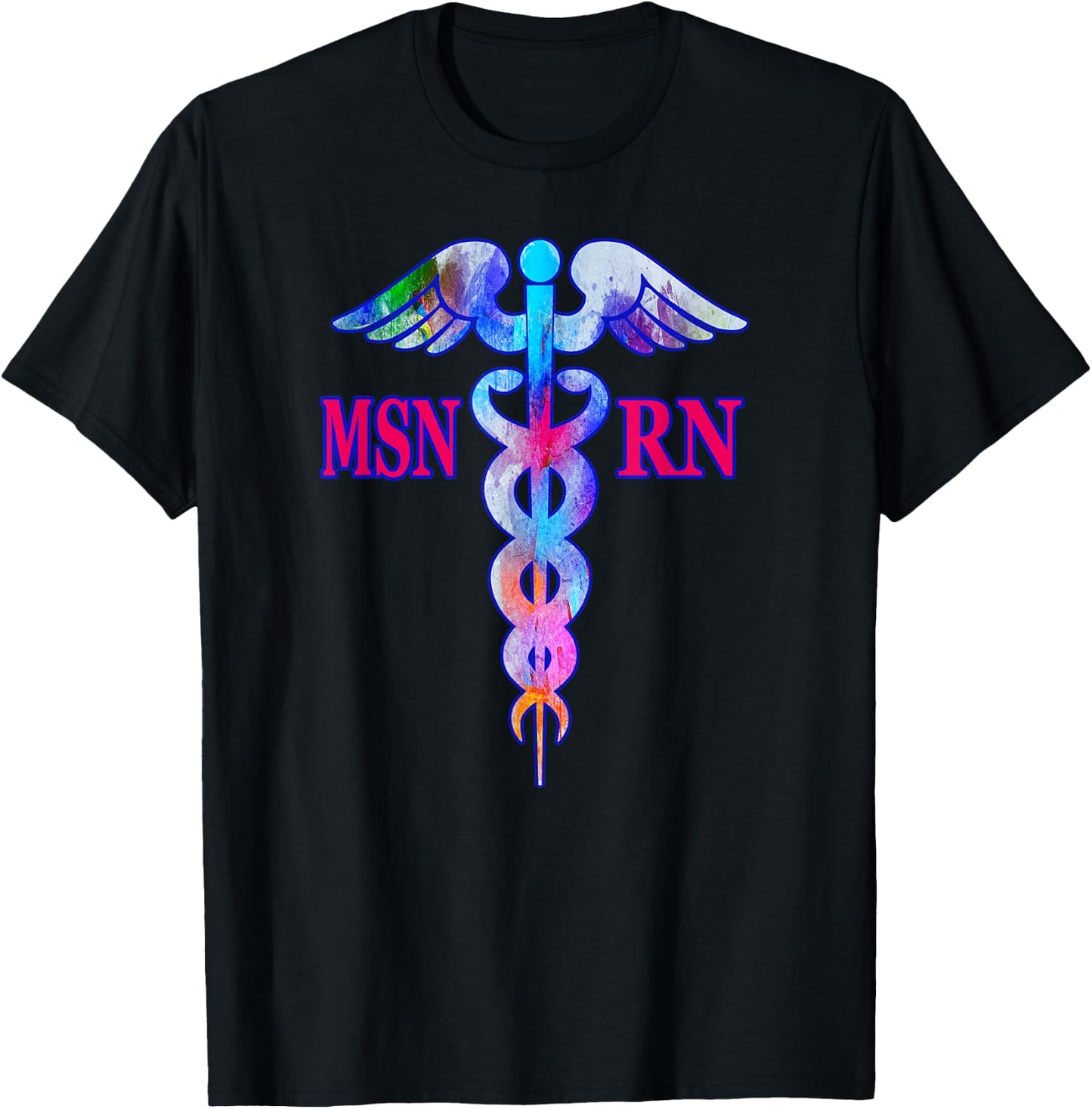 MSN Registered Nurse RN Caduceus Nursing Emblem Graphic Role T-Shirt - T-Shirt | Black