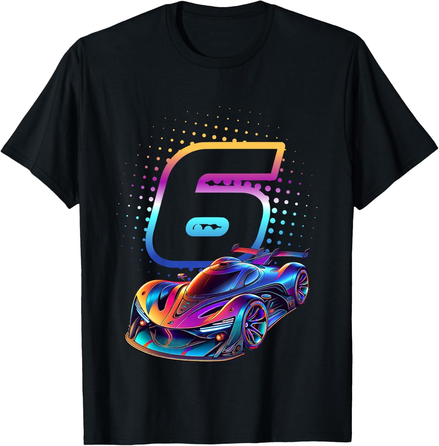 Kids 6 Years Old Racing Car 6th Birthday Futuristic Racing Car , black T-Shirt - T-Shirt | Black