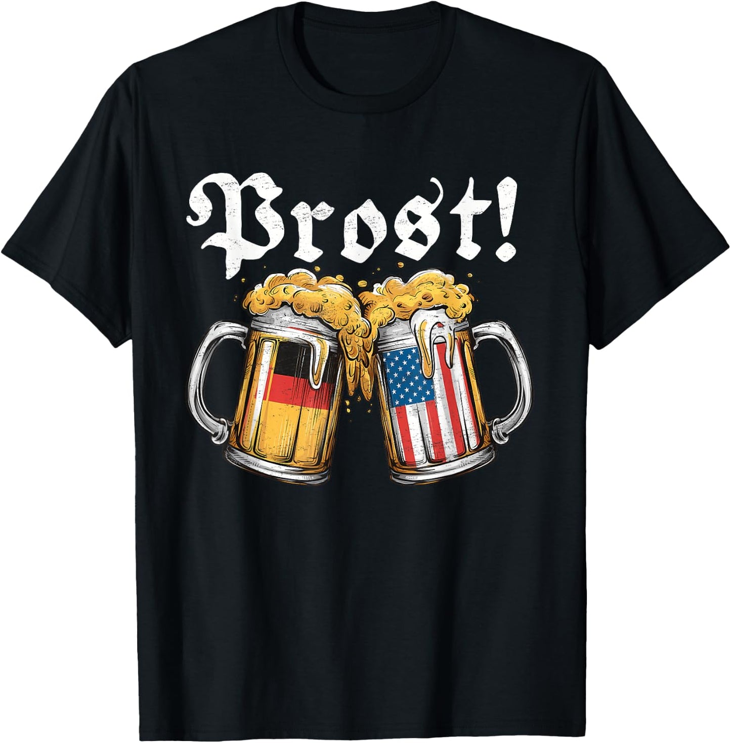 Prost Beer German American Flag T shirt Oktoberfest Men Mug T-Shirt - T-Shirt | Black