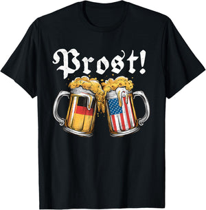 Prost Beer German American Flag T shirt Oktoberfest Men Mug T-Shirt - T-Shirt | Black