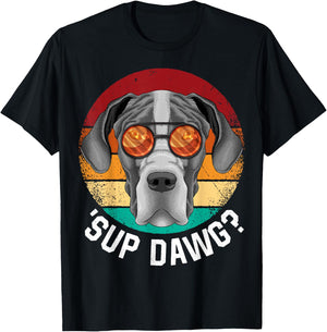 'Sup Dawg Great Dane Funny Dog Retro Vintage Puppy T-Shirt - T-Shirt | Black
