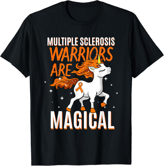 Multiple Sclerosis Warriors Magical Unicorn Orange Ribbon T-Shirt - T-Shirt | Black