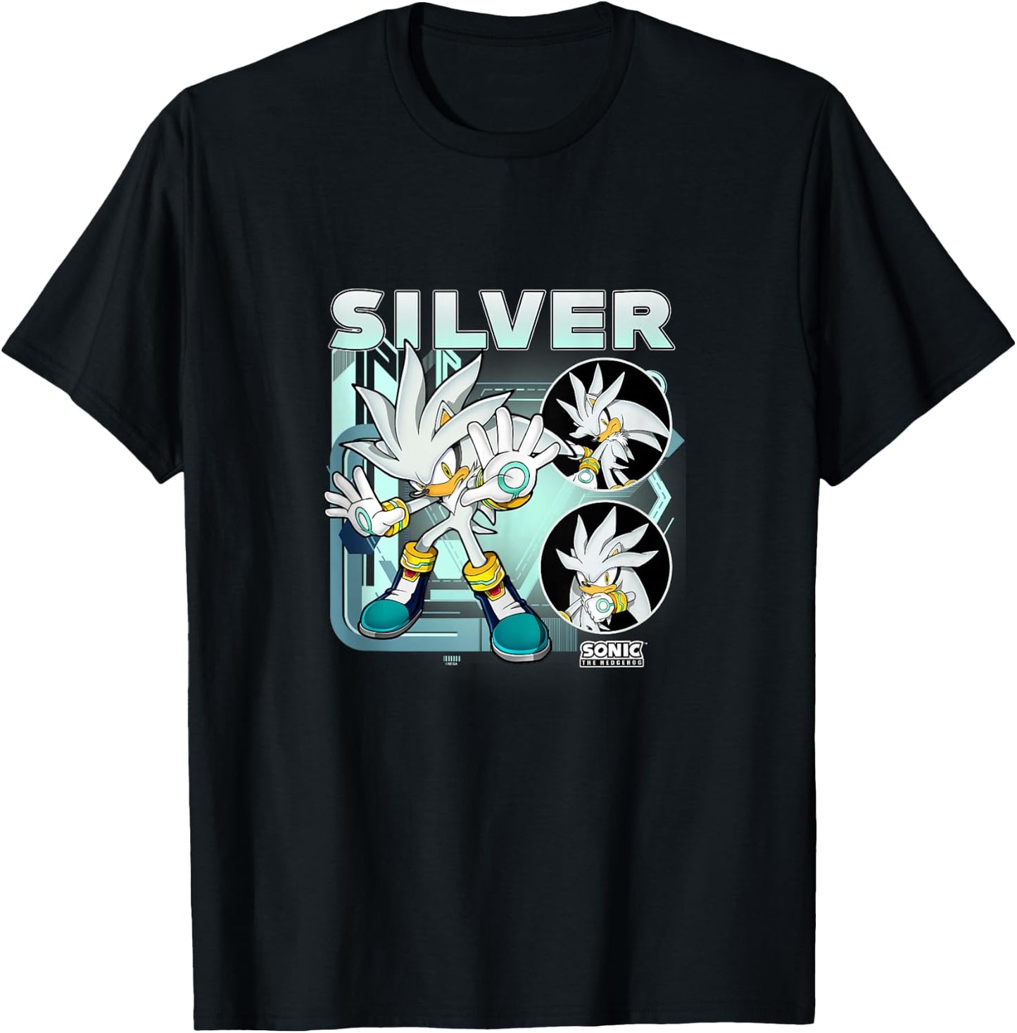 Sonic The Hedgehog Silver Multi Pose Poster T-Shirt - T-Shirt | Black