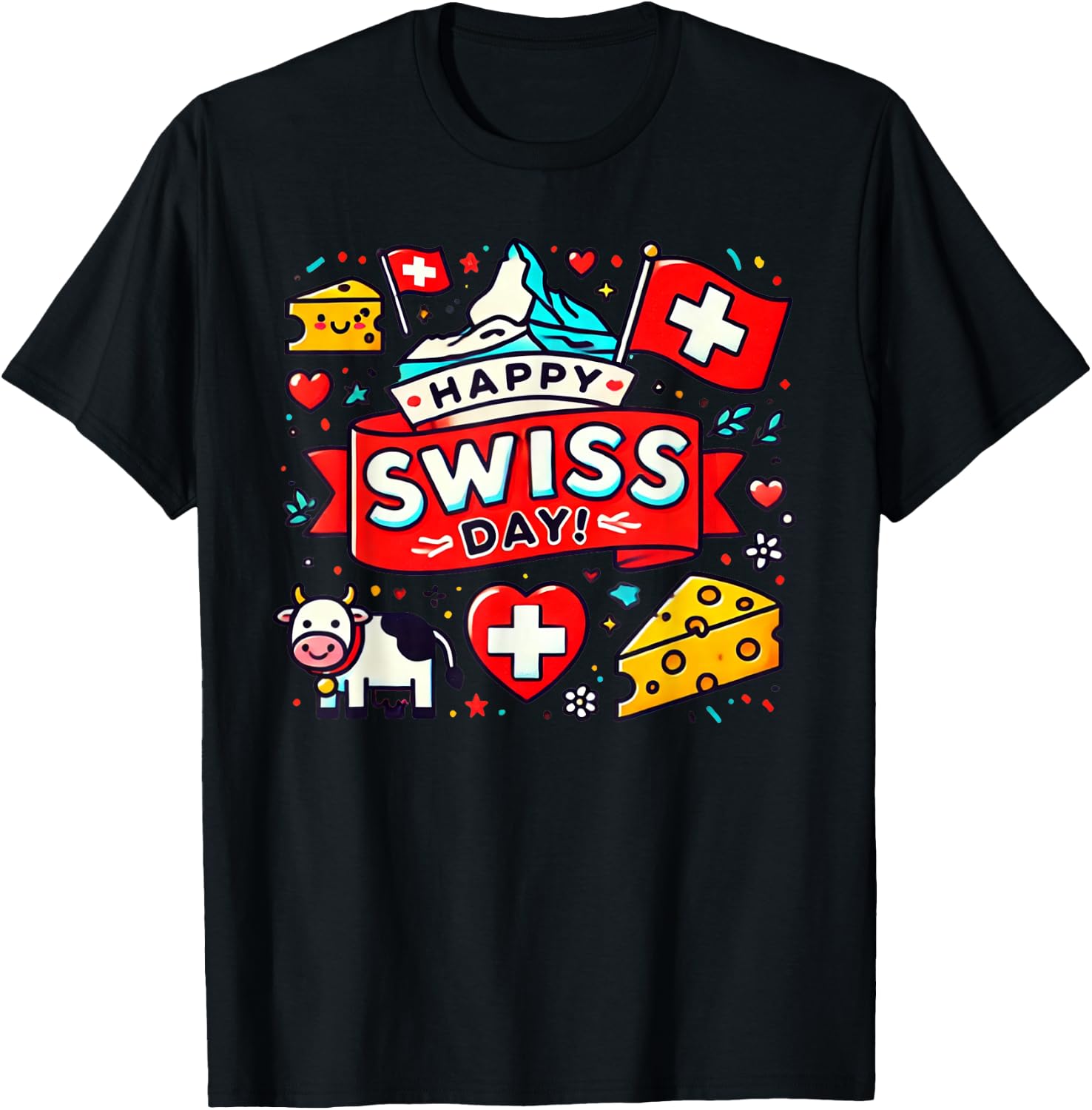 Happy Swiss Day Switzerland National Day Swiss Flag T-Shirt - T-Shirt | Black