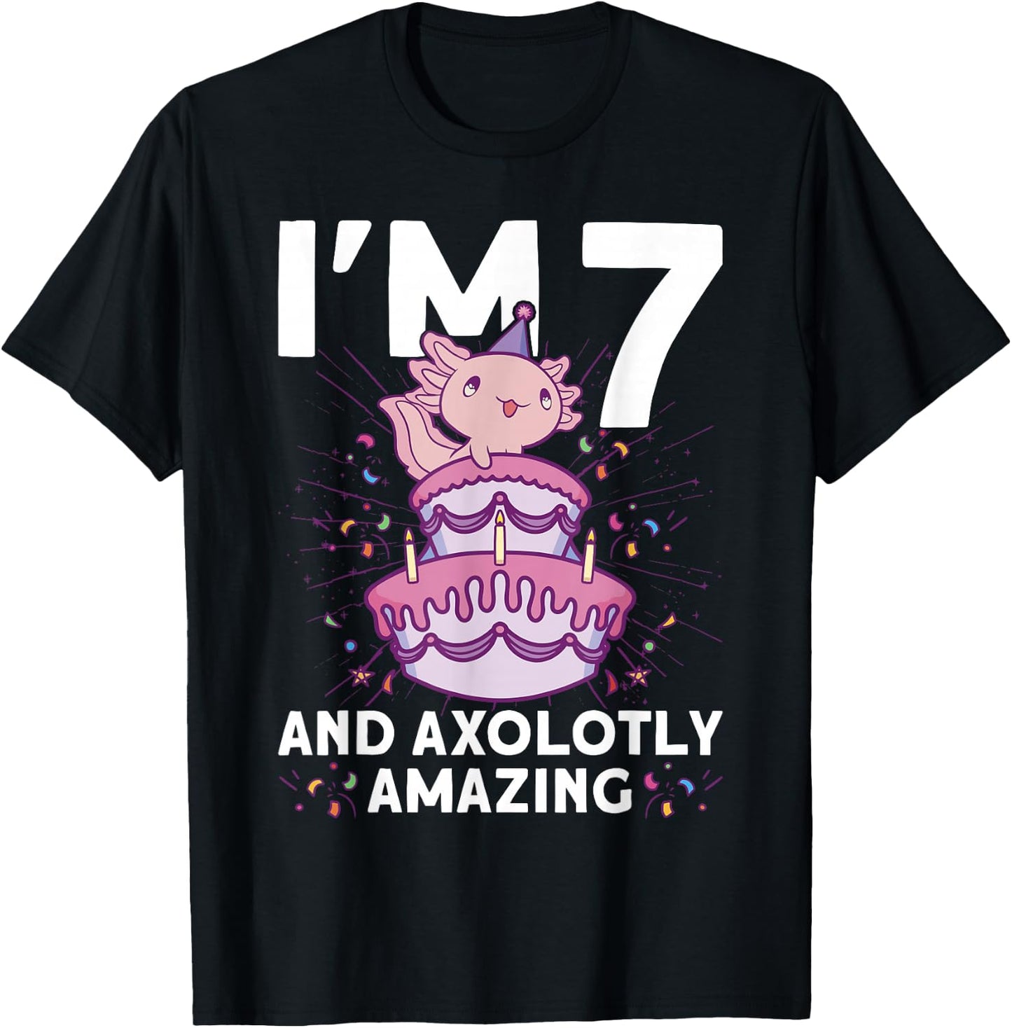 I'm 7 bday Axolotl party cute 7th Birthday Kids Axolotl T-Shirt - T-Shirt | Black