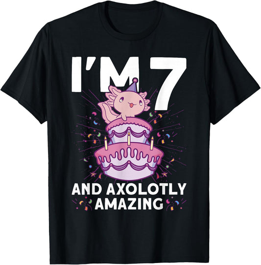 I'm 7 bday Axolotl party cute 7th Birthday Kids Axolotl T-Shirt - T-Shirt | Black