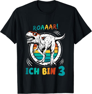 3 Geburtstag Junge Mädchen Dinosaurier 3 Jahre Alt Dino T-Shirt - T-Shirt | Black