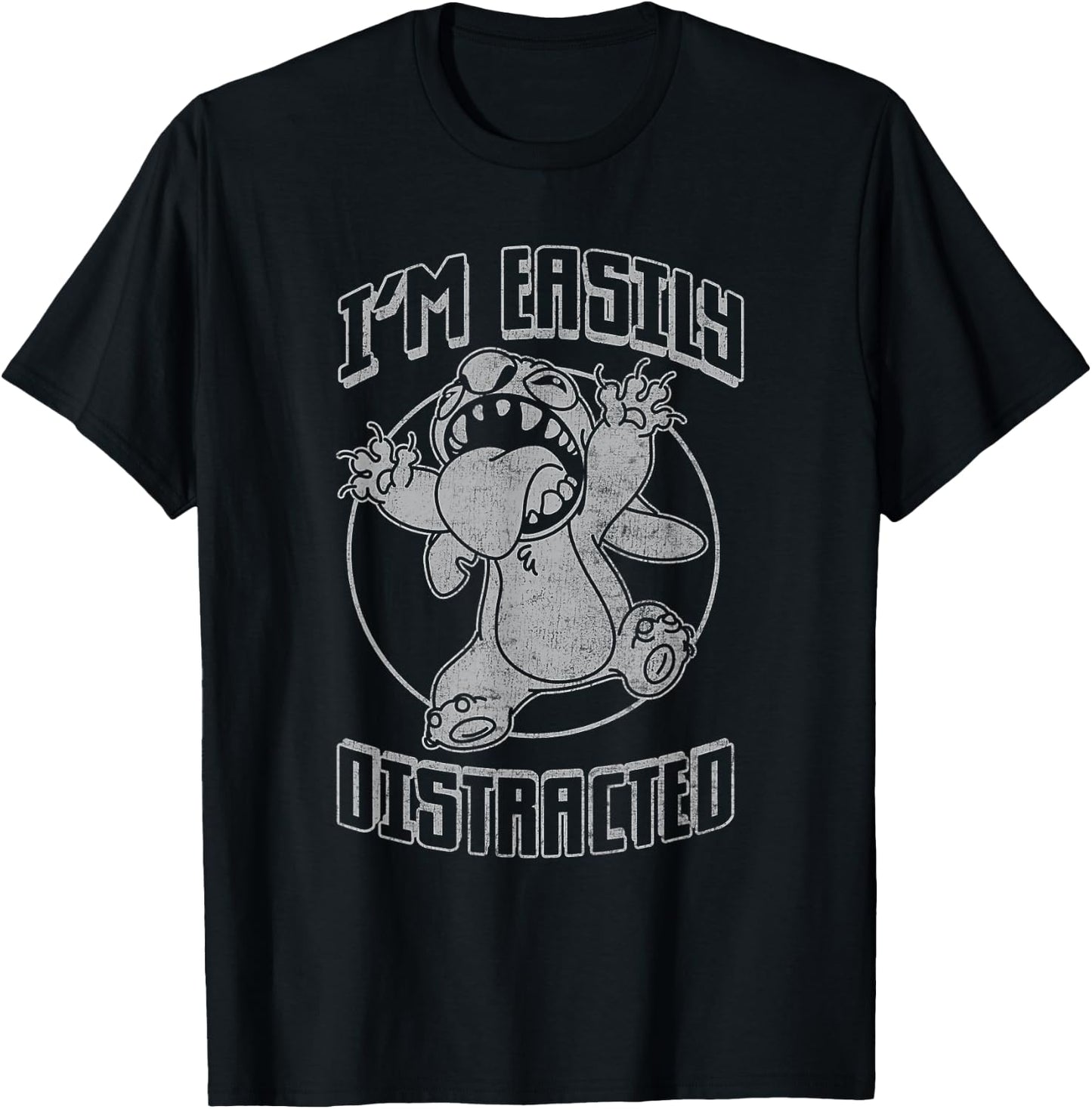 Disney Lilo & Stitch I'm Easily Distracted Vintage Stitch T-Shirt - T-Shirt | Black