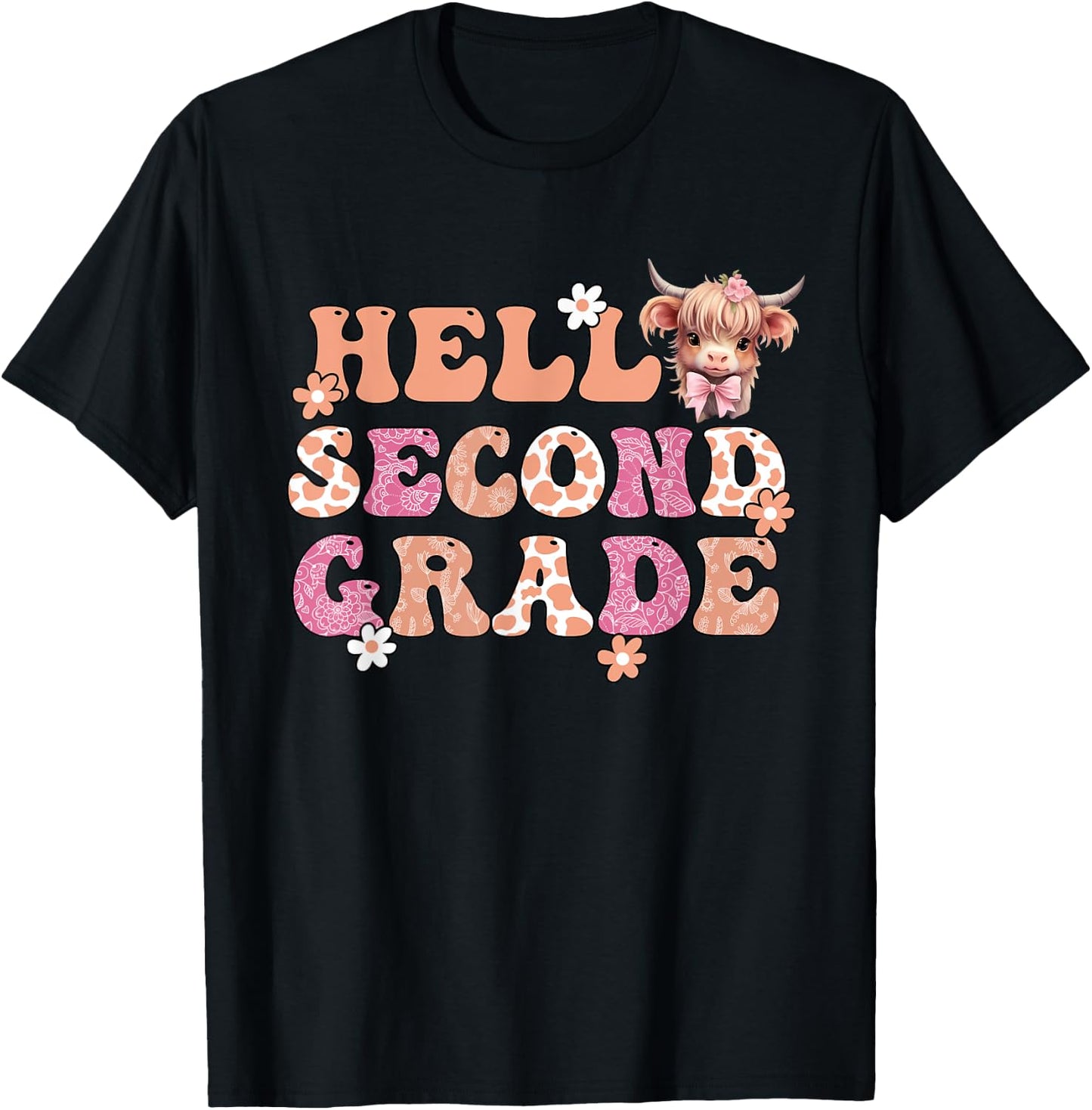 Hello Second Grade Highland Cow Back To School 2nd Grade T-Shirt - T-Shirt | Black