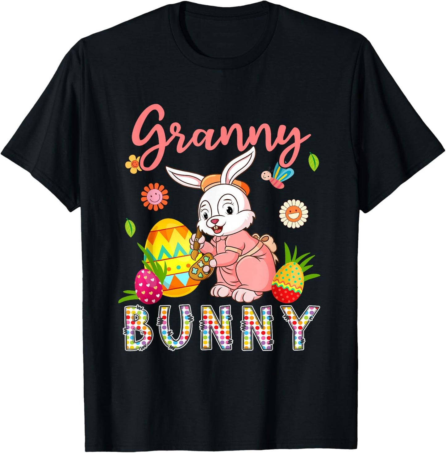 Granny Bunny Floral Bunny Drawing Easter Eggs Hunting Lover T-Shirt - T-Shirt | Black