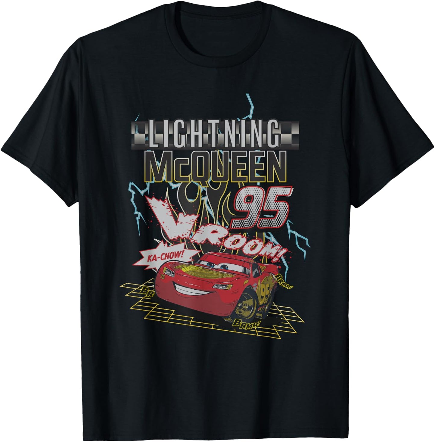 Disney Pixar Cars 2 Lighting Mc Queen 95 Distressed Portrait T-Shirt - T-Shirt | Black