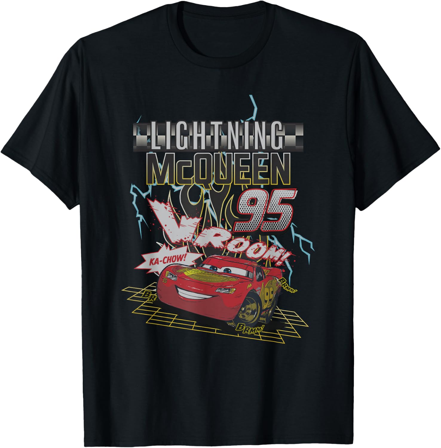 Disney Pixar Cars 2 Lighting Mc Queen 95 Distressed Portrait T-Shirt - T-Shirt | Black