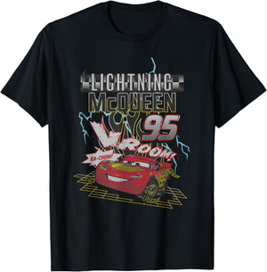 Disney Pixar Cars 2 Lighting Mc Queen 95 Distressed Portrait T-Shirt - T-Shirt | Black