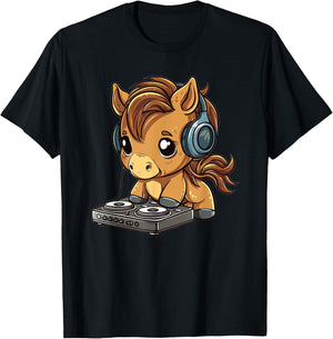 Cute Horse DJ T-Shirt - T-Shirt | Black