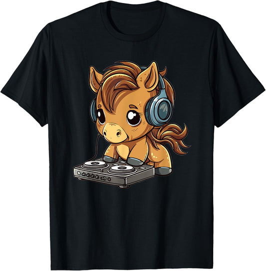 Cute Horse DJ T-Shirt - T-Shirt | Black