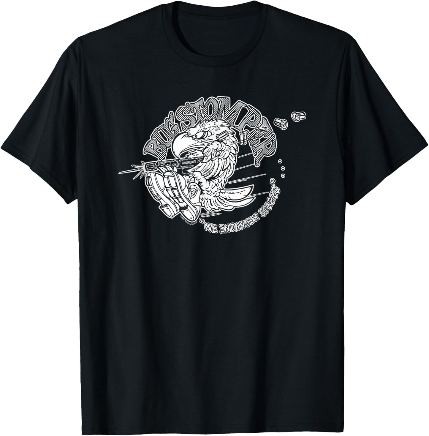 Aliens Bug Stomper We Endanger Species Big Chest Text Logo T-Shirt - T-Shirt | Black
