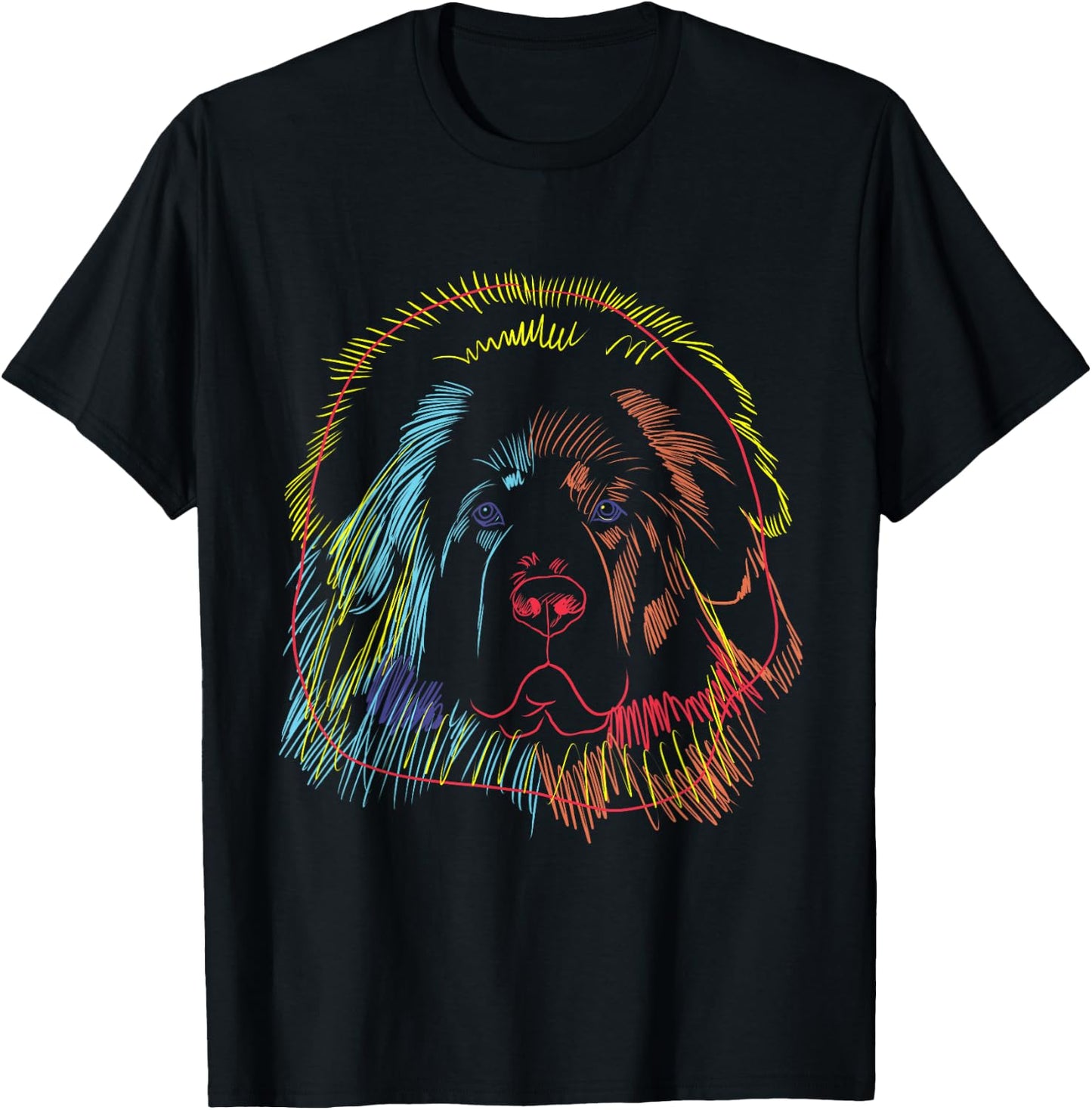 Colourful Tibetan Mastiff Dog T-Shirt - T-Shirt | Black