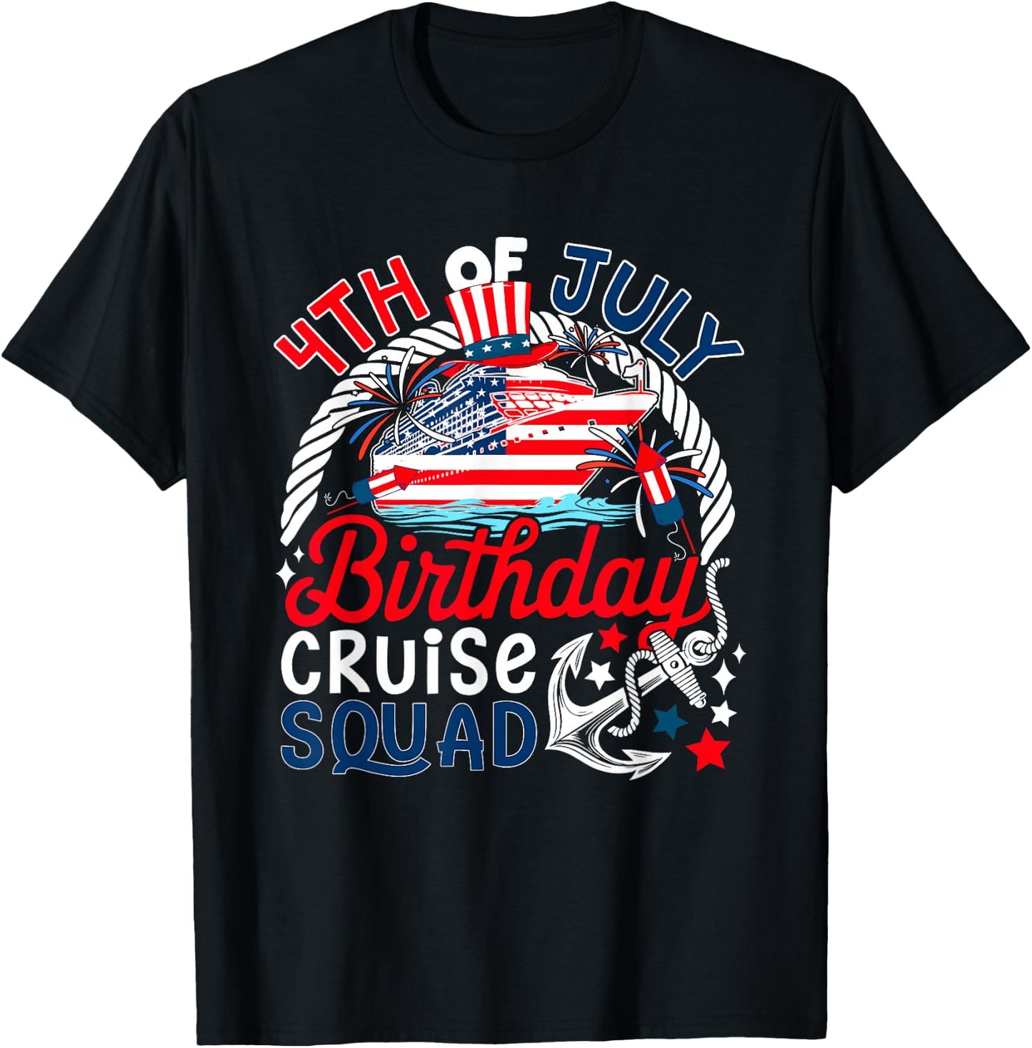 4th Of July Birthday Cruise Squad US Flag Patriotic Group T-Shirt - T-Shirt | Black