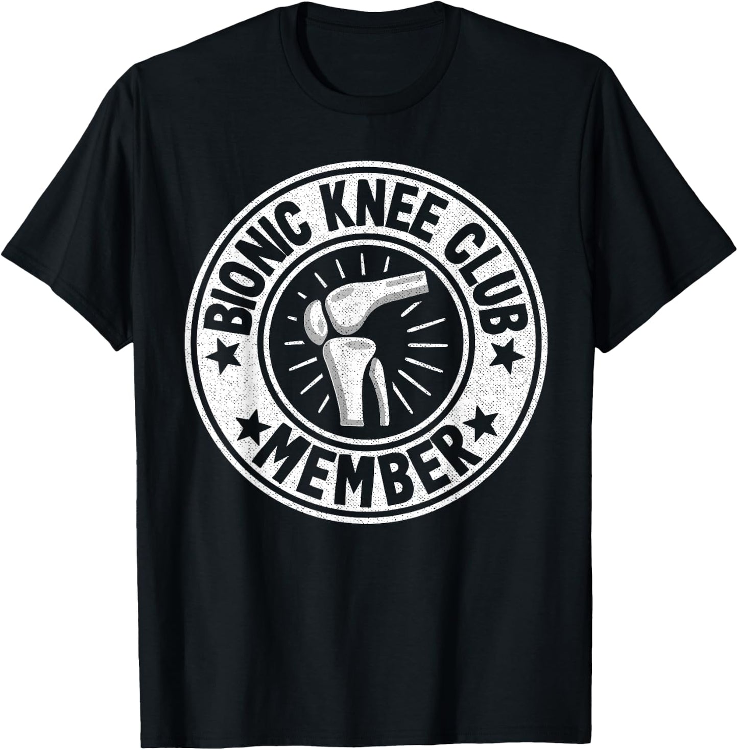 Bionic Knee Club Member Logo Surgery Funny Knee Replacement T-Shirt - T-Shirt | Black
