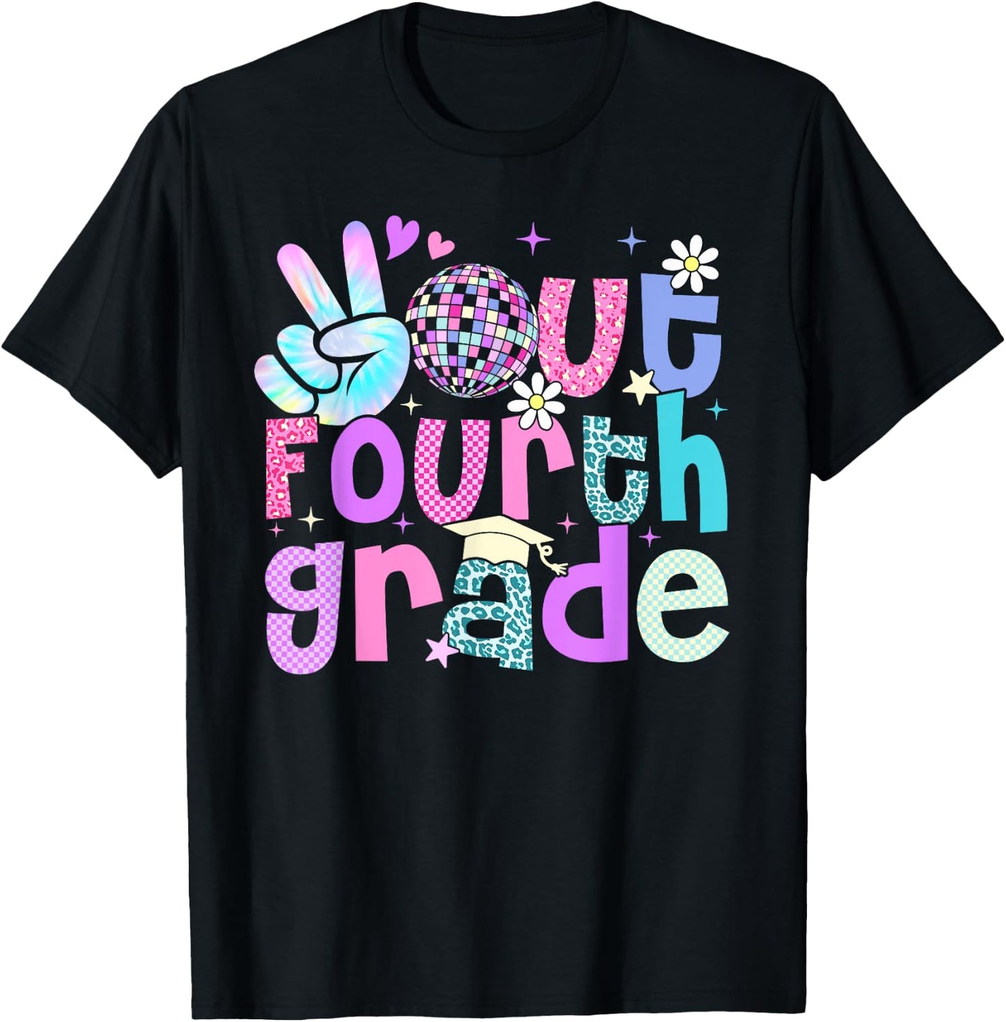 Peace Out Fourth Grade Last Day Of 4th Grade Leopard T-Shirt - T-Shirt | Black
