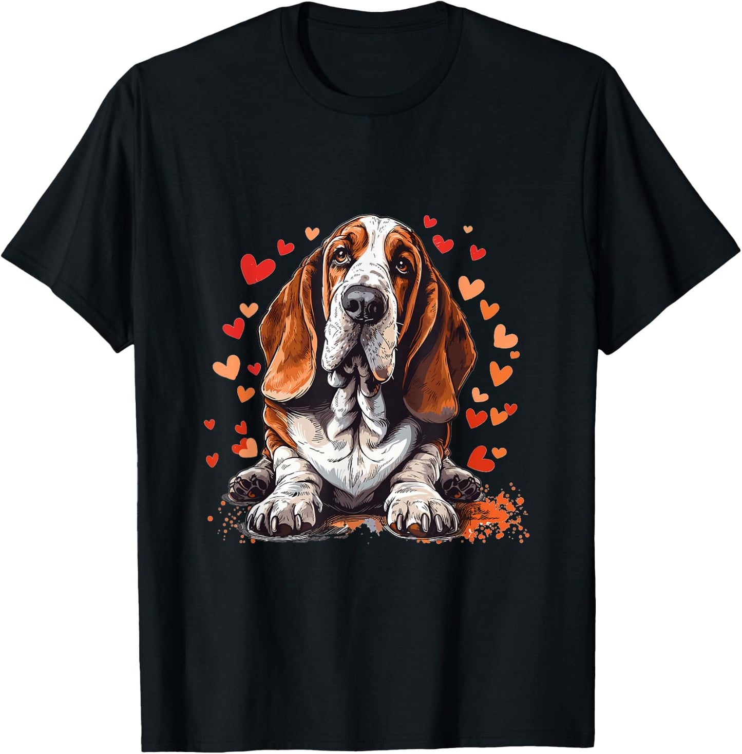 Basset Hound with Hearts Dog Breed Graphic T-Shirt - T-Shirt | Black