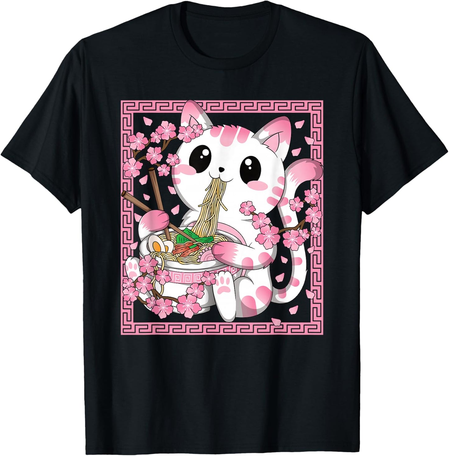 Japanische Anime Katze Ramen Nudeln Manga Kawaii Mädchen T-Shirt - T-Shirt | Black