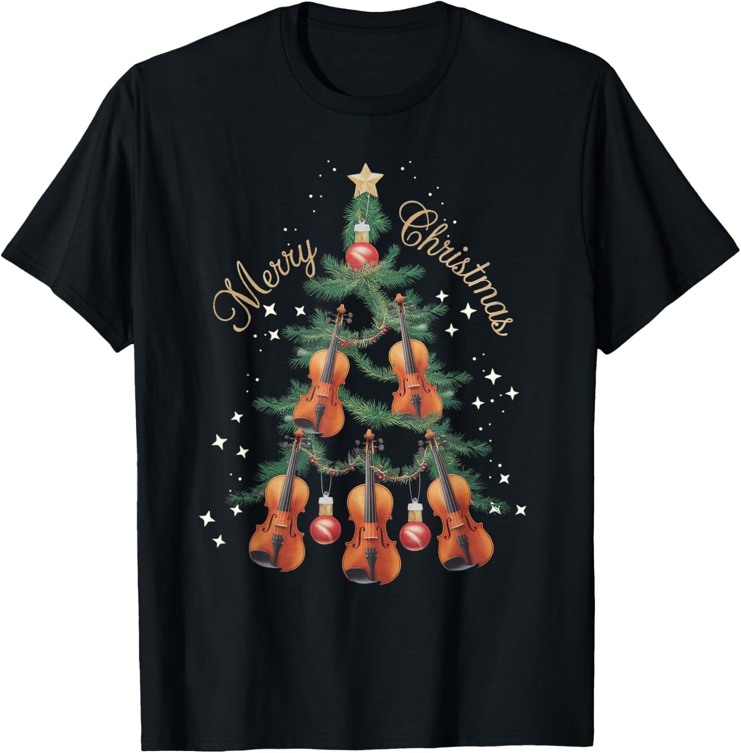 Violin Xmas Tree Violins Christmas Tree Merry Christmas T-Shirt - T-Shirt | Black