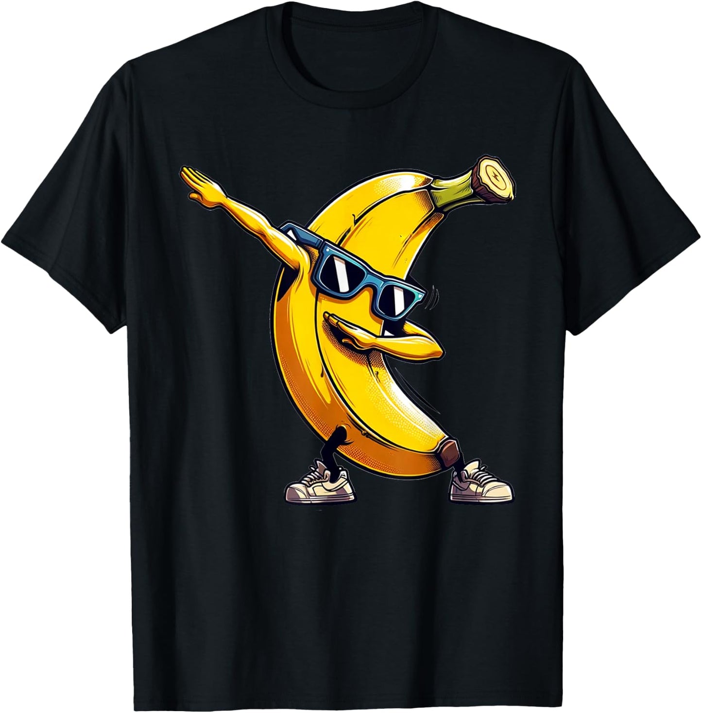 Dabbing Yellow Banana | Funny Yellow Banana with Banana Pattern , Black, S T-Shirt - T-Shirt | Black