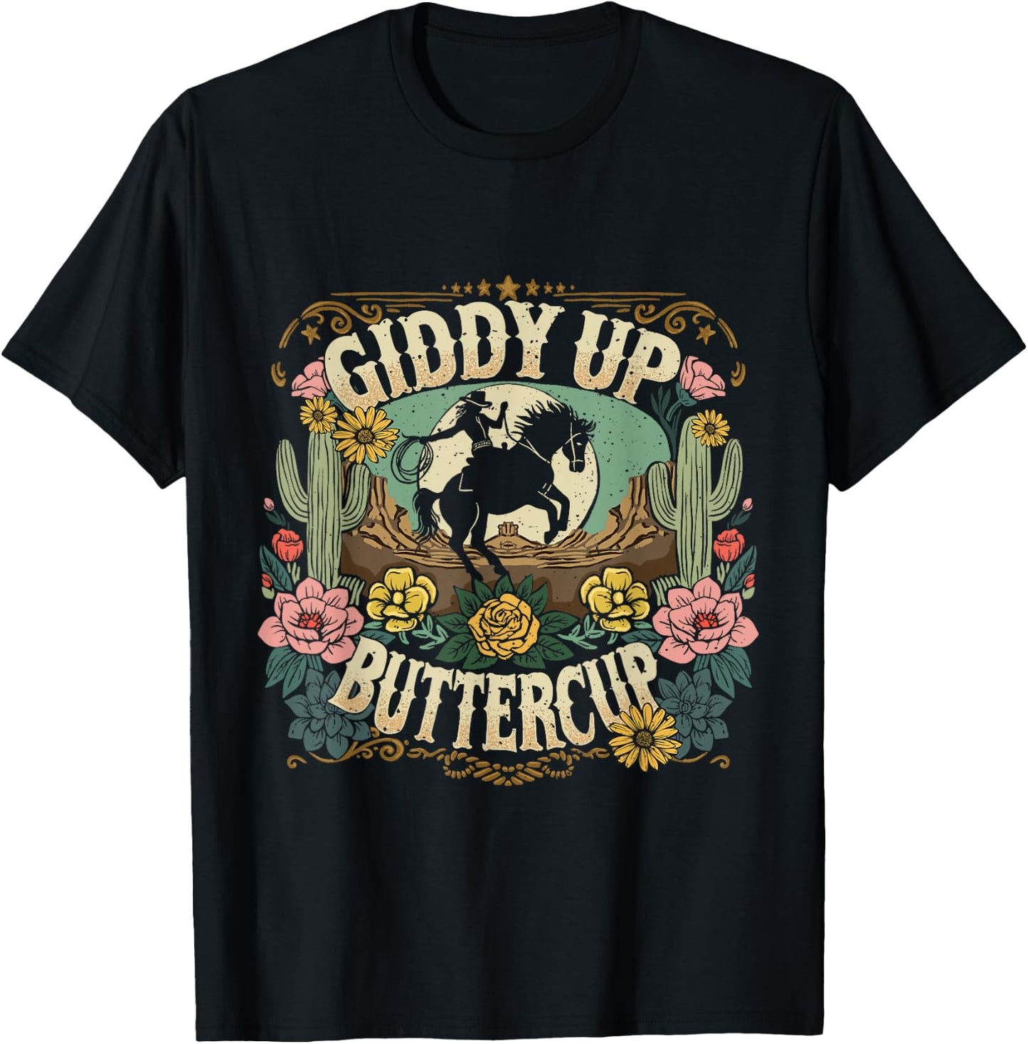 Giddy Up Buttercup Country Western, Rustic Rodeo Wear women T-Shirt - T-Shirt | Black