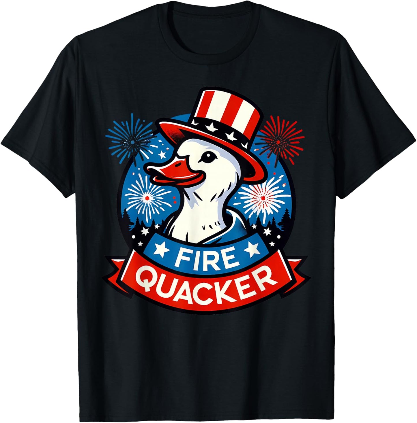 Fire Quacker Funny Fourth of July Duck Patriotic USA T-Shirt - T-Shirt | Black