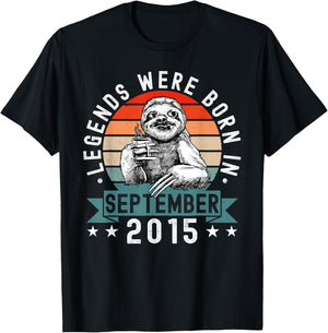 Legends Were Born In September 2015 Funny Sloth Birthday T-Shirt - T-Shirt | Black