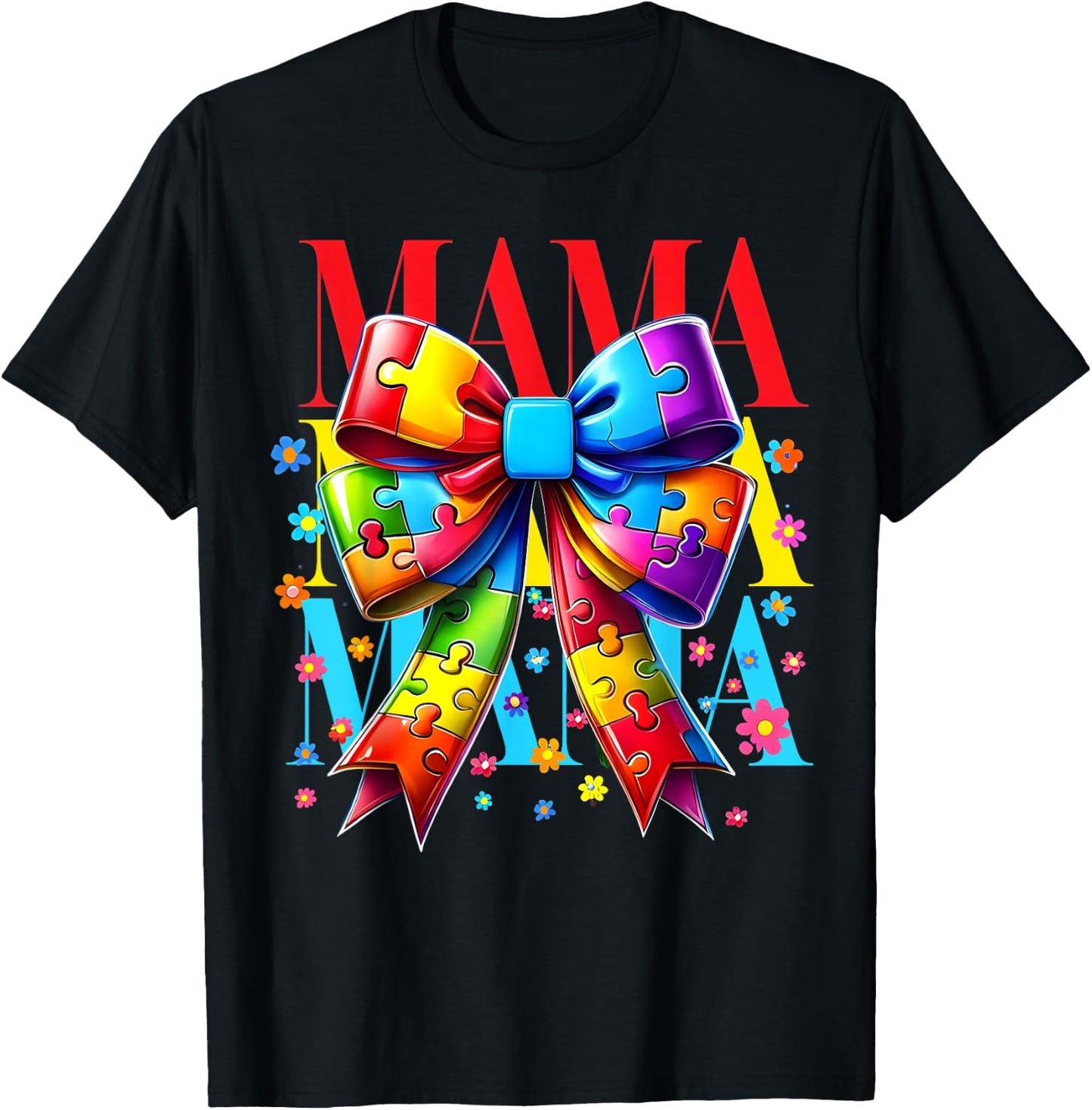 Autism Mom Puzzle Piece Coquette Bow Ribbon Autism Mama Kids T-Shirt - T-Shirt | Black