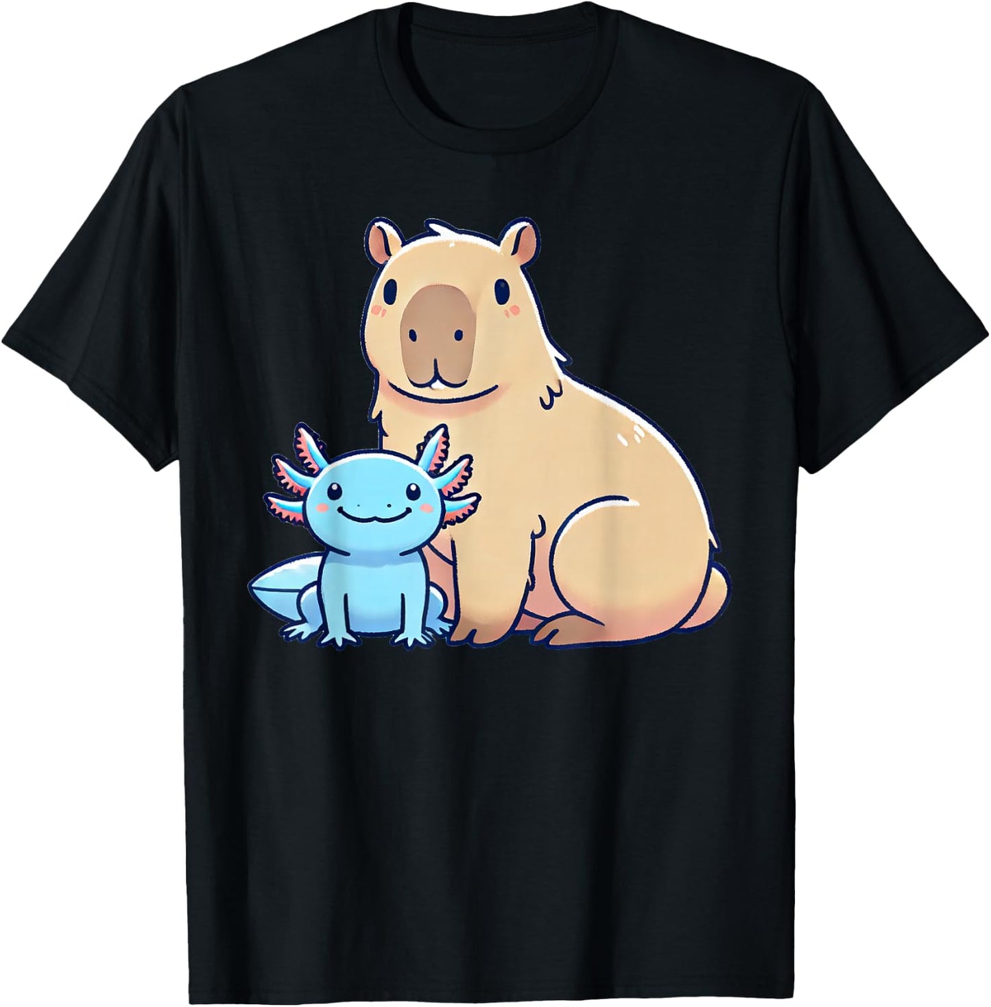 Kawaii Capybara Axolotl T-Shirt - T-Shirt | Black